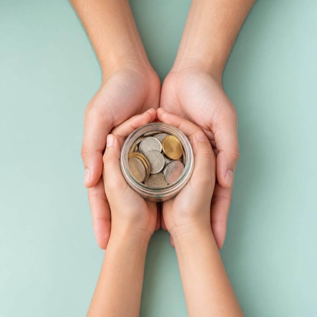 Hands cradling a jar of coins — a symbol of giving